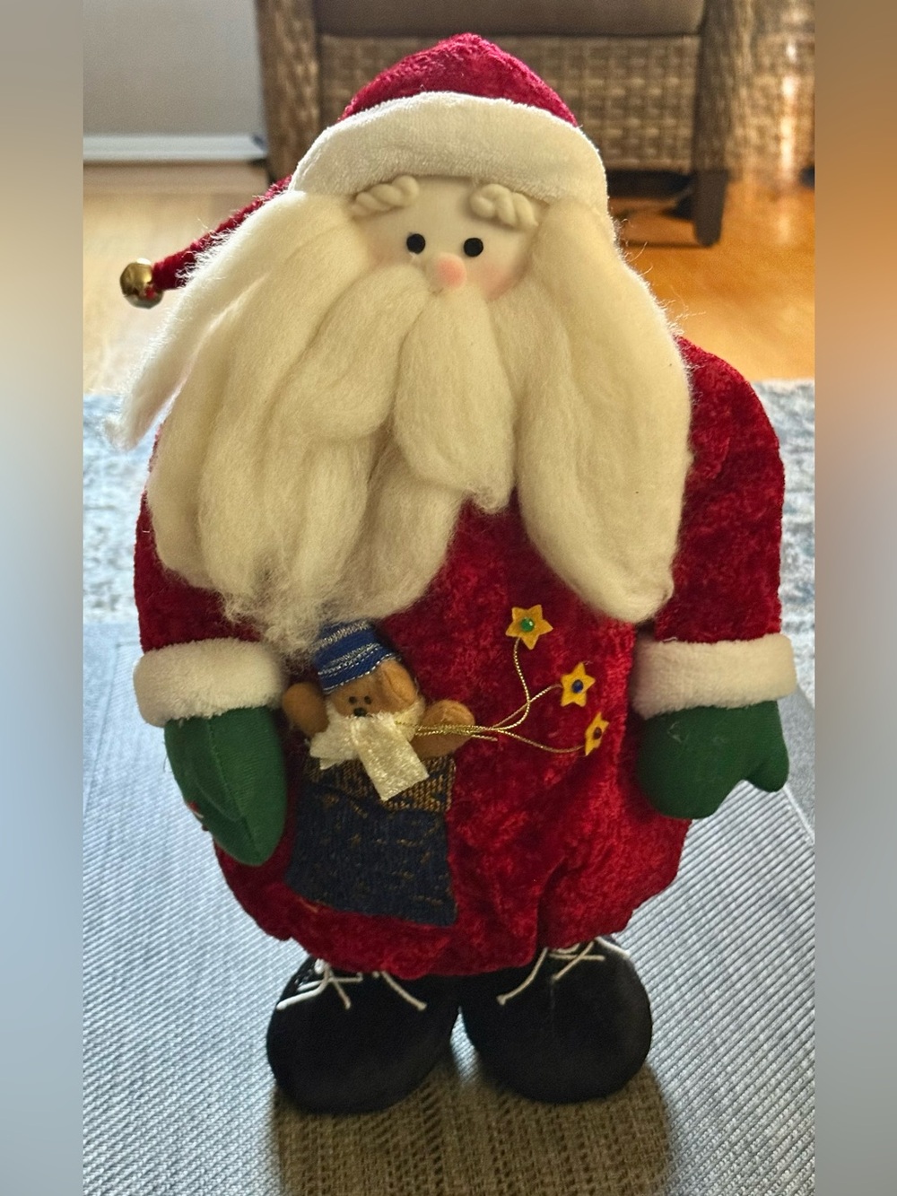 ADORABLE 17+ INCHES STANDING SANTA WITH LITTLE TEDDY BEAR IN POCKET